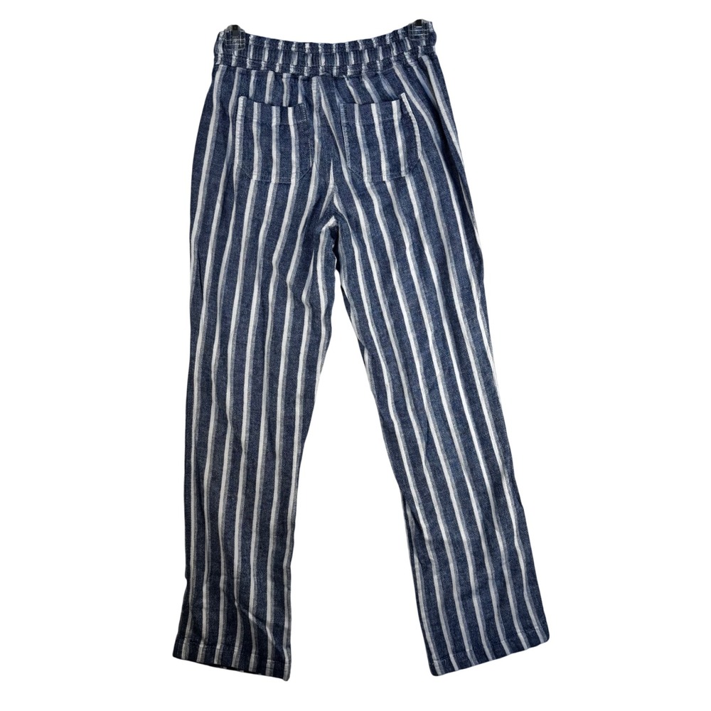 Rewash Brand Blue White Striped Linen Blend Drawstring Pants Small High Rise